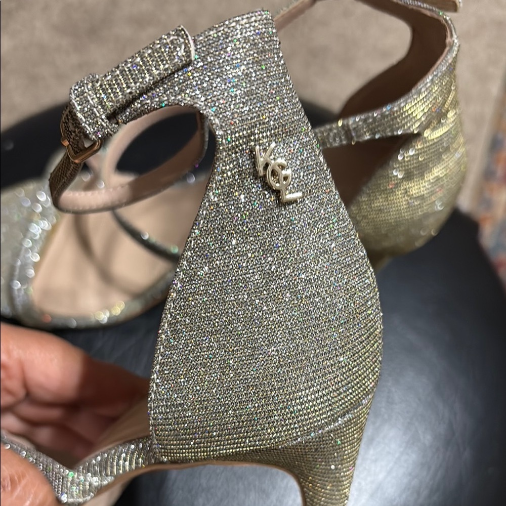 Kurt Geiger Silver Heels with Ankle Straps - Picture 3 of 10